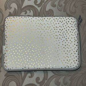 Dabney Lee White Gold Polka Dot Laptop Case Sleeve Bag Gray Zebra Zipper